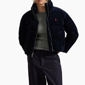 Polo Ralph Lauren Corduroy Quilted Zip-Front Down Jacket in Navy